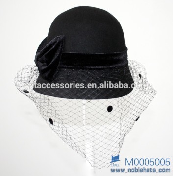 lady 100% wool felt hats fashion party hats with beautiful lace and bow decoration