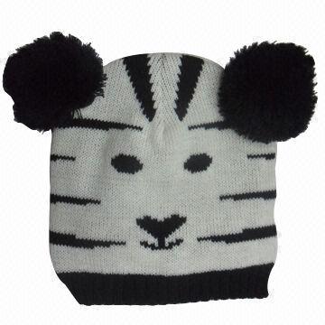 Children's Jacquard Knitted Hat with Pom Pom Decorated