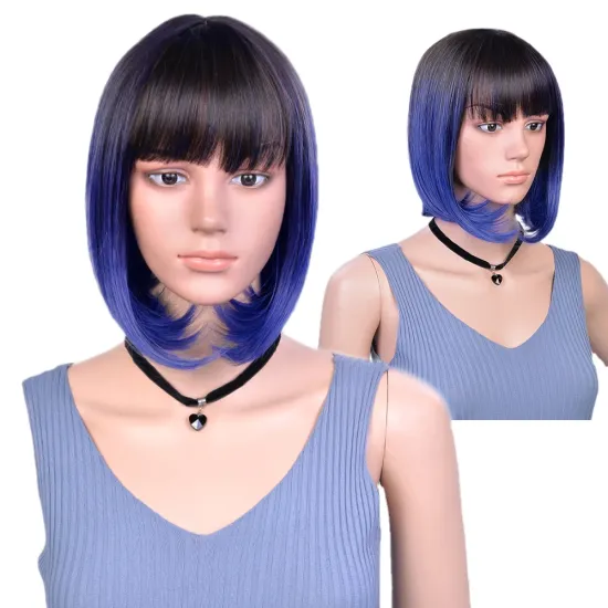 Private Label Cheap Heat Resistance Synthetic Wigs Ombre  Short Bob Cut Wigs Ombre Short Straight Wavy Bob With Bangs For Women