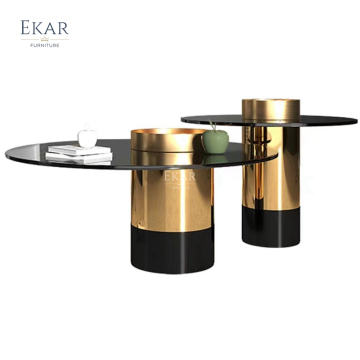 Luxury Modern Coffee Table with Stainless Steel Base and Glass Top