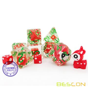 Bescon Novelty Deer Polyhedral Dice Set, Red Deer RPG Dice set of 7