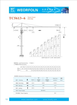 Tower Crane Tc5613-6, with 56m Jib, Lifiting Capacity 1.3ton and 6ton