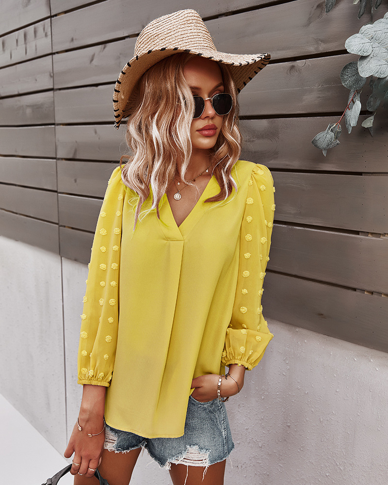 Women's Casual VNeck Long Chiffon Blouses