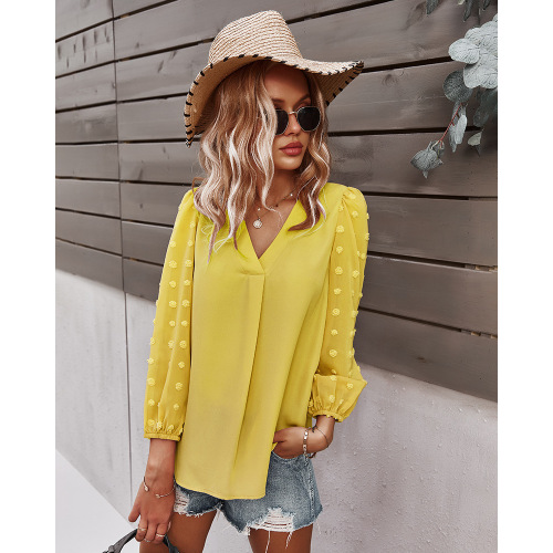 Women's Casual VNeck Long Chiffon Blouses