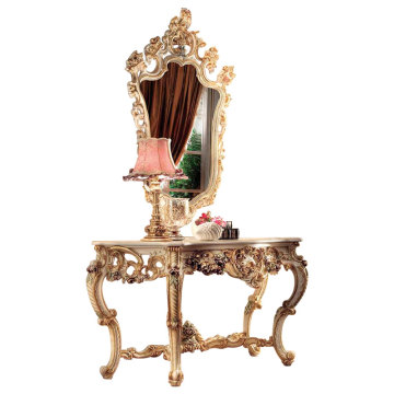 Antique Solid Wood Carving Hand Painted Living Room Console Table Sets with Mirror