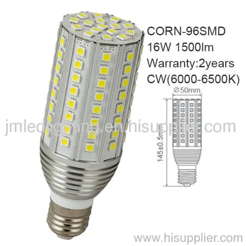E27 Corn Led Light Bulb 16w 1500lm 96smd For Indoor Aluminium 