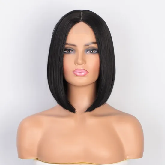 High Quality Cheap Price Black Color Middle Part Natural Hairline Straight Wave For Black Women Lace Front Synthetic hair Wigs