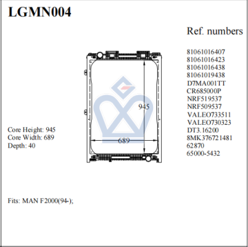 MAN truck radiator, 81061016407 81061016423 81061016438 LGMN004