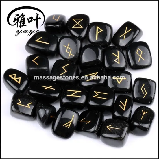 Natural Black Obsidian Stone Engraved Tumbled Stone Rune Set