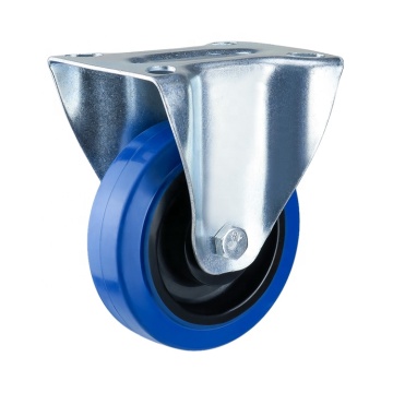 Blue 4/5 Inch Medium Light Industrial Elastic Soft Rubber Universal Fixed Brake Wheel Warehouse Trolley Casters