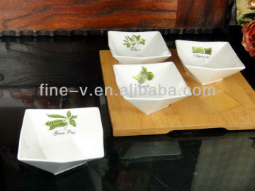 porcelain 5pcs bowl set with bamboo tray, dinnerware set, strengthen porcelain, hotel supply
