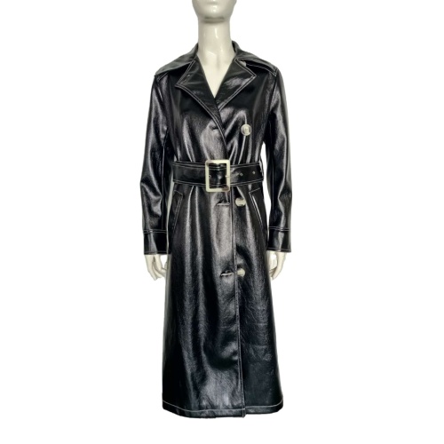 New Autumn Black Long Belt  PU Jacket