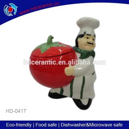 hot sale chef tomato design ceramic snacks and seasoning pot