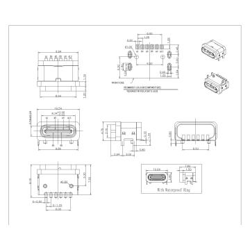 Type-C Female Waterproof SMT With Steel Sheet