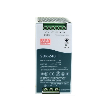 MEAN WELL SDR Series Switching Power Supply - 75/120/240/480/960W DIN Rail Mount