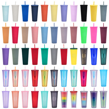 Custom logo Coffee cup 24oz matte black double wall plastic water cup tumbler with straw