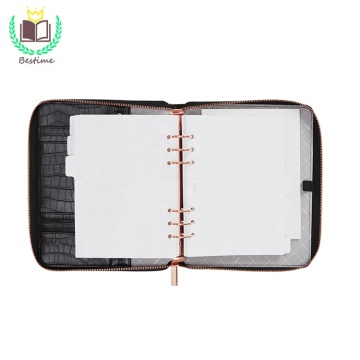 Black Croco PU Leather A5 6 Ring Binder Zipper Planner Cover