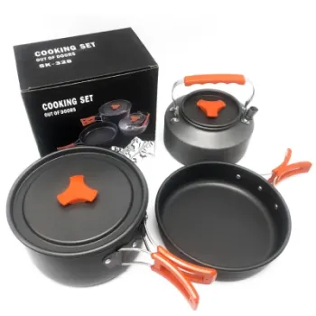 Outdoor Non Stick Camping Cookware Mess Kit Aluminum Picnic Cooking Pot Set