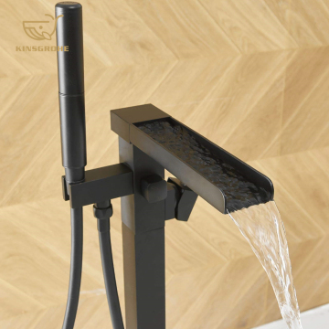 Floor-Mounted Luxury Brass Bath Mixer with Single Lever for Freestanding Bathtub and Hand Shower Faucet