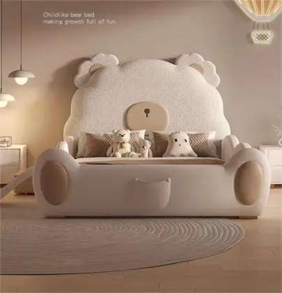 Modern Simple Light Luxury Leather Bear Cartoon Single Bed