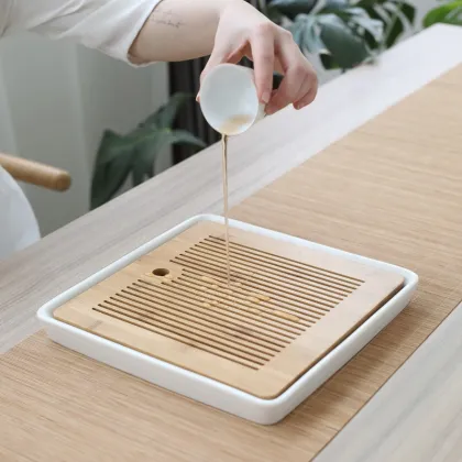 Bamboo Chinese Gongfu Tea Tray - Ceramic Tea Table for Kungfu Set