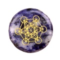 Sodalite 25MM Circular Disc Mat Handmade Craved Pattern-Metatron's Cube For Home Decor