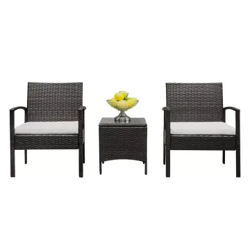 Outdoor 3-Piece Wicker Coffee Table and Chair Set for Garden