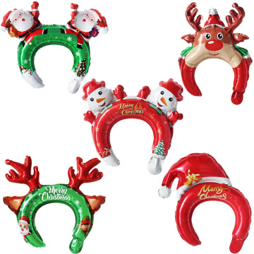 Merry Christmas Mini Foil Balloon Headband with Santa Claus and Elk for Kids