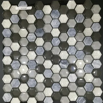 glass mix stone hexagon Mosaic tile