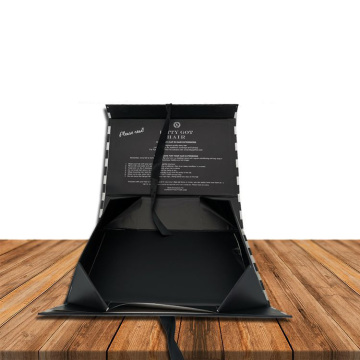 Aangepaste gedrukte magnetische opvouwbare doos met lint zwart