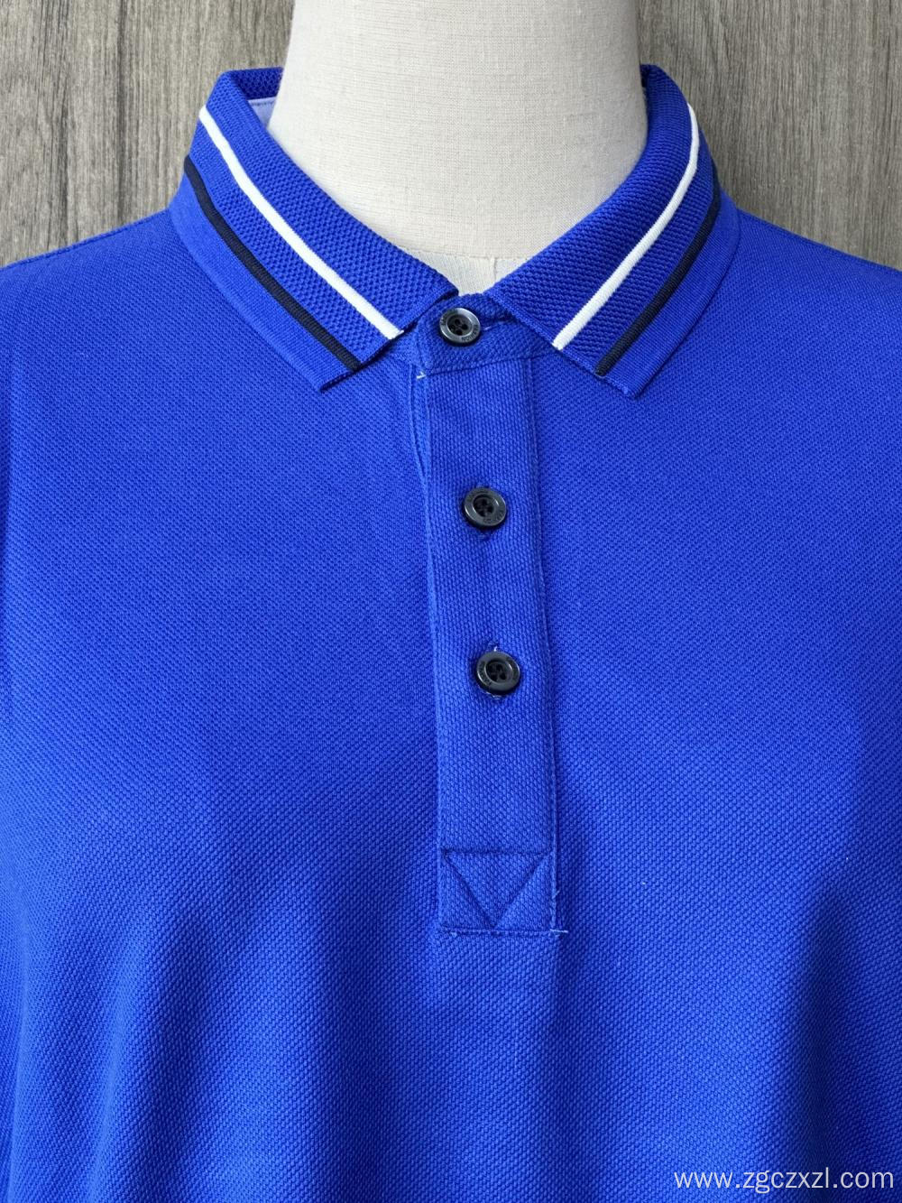 Blue cotton short-sleeve POLO shirt