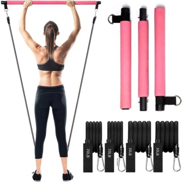 Attrezzatura di allenamento a casa portatile: bastoncino di esercizio da yoga, kit da bar Pilates con 2 paia di bande di resistenza da 20 libbre e 30 libbre