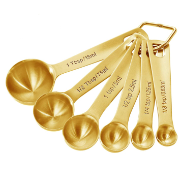 6pcs Gold Measuring Spoon Set - Teaspoons and Tablespoons with Keychains (Stainless Steel)