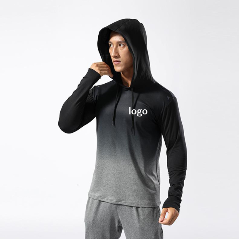Mens Gradient Thermal Hoodie Pullover Long shirt