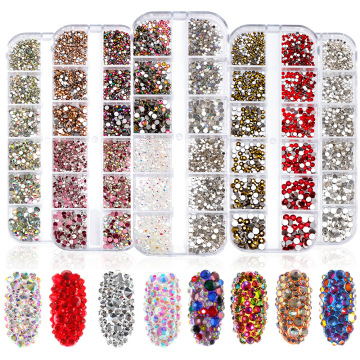 12-Grid Multicolor Flatback Glass Rhinestone Kit: Perfect for Nail Art Decoration