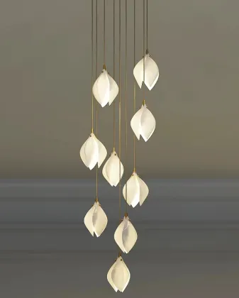 White Petal Ceramic Chandelier Contracted Design Ceiling Lamp