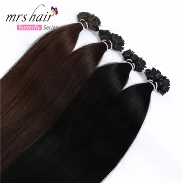 Wholesale human Brazilian hair1x0.8cm Tiny Interface Pre Bonded Remy Straight Keratin Flat Tip Human Hair Extensions