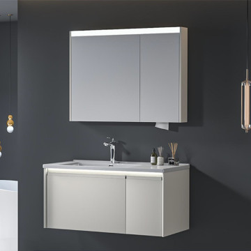 Modern Bathroom Cabinet: Wall-Mounted Solid Wood Storage with Ceramic Basin