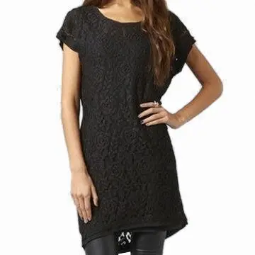 Straight Lace Tunic Dress with Leather Lacket