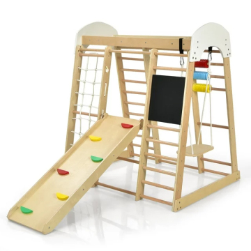 Indoor Wooden Climbing Frame Swing Monkey Bar Playset