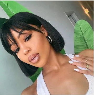 Rebecca Wholesale Straight Bob Wig Brazilian Remy Hair Human Hair Wigs For Women Ombre Color Full Machine Made Wig With Bang