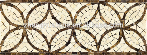 Dark Emperador Marble and Crema Marfil Circle Mosaic Border