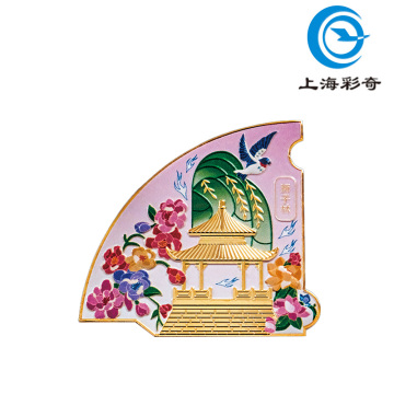 Elegant Fan-Shaped Enamel Magnets Chinese Garden Theme