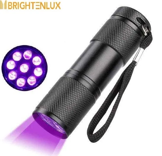 Factory OEM Aluminum Alloy AAA Battery Portable EDC UV Torch Light with 395nm Blacklight and 9 LED Mini UV Flashlight