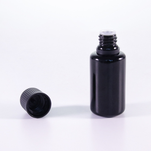 Garrafa de vidro preto de 30 ml com tampas resistentes à criança