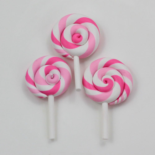 Bellezza di alta qualità 10 colori Kawaii Spiral Lollipop Candy Polymer Clay Cabochons Flatback per la decorazione del telefono fai da te