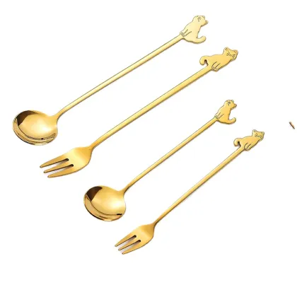 Cute Stainless Steel Silver Gold Dessert Spoon Set