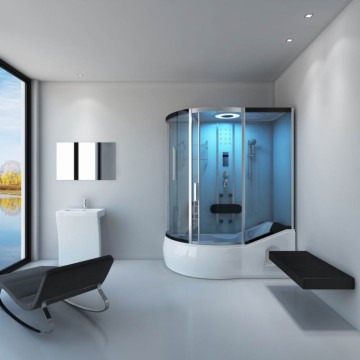 Modern Tempered Glass Steam Shower Bath Combo with Aluminium Frame for Home Bathroom
