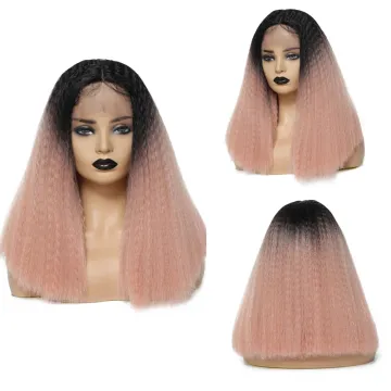 X-TRESS Synthetic Lace Front Wigs Middle Part 18inches Kinky Straight Blunt Hair Wig For Black Women