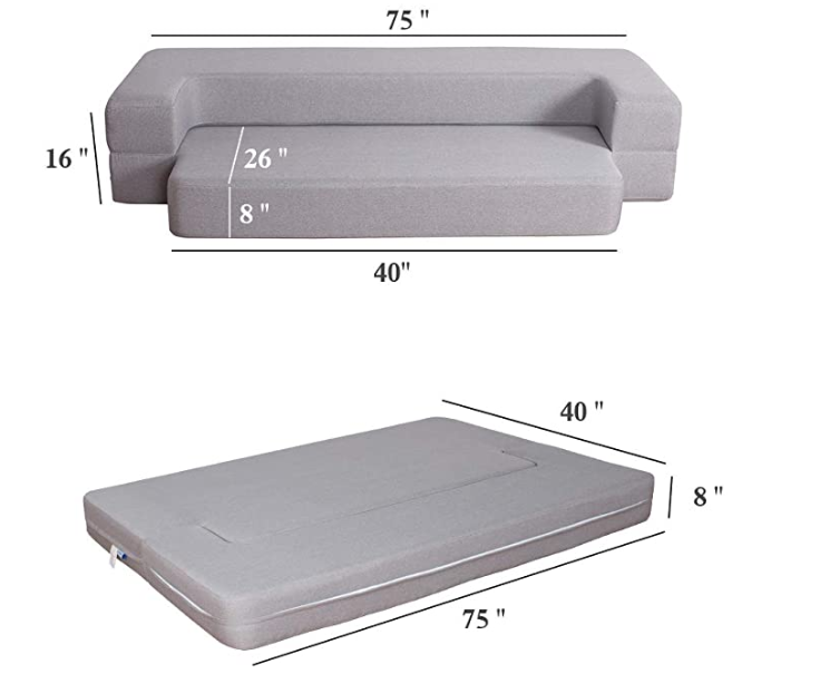 Folding Sofa Light Gray Twin